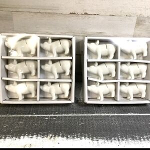 Creative Co-Op PIG Ceramic Place Name Card Holders 2 Pk of 6 White Farmhouse